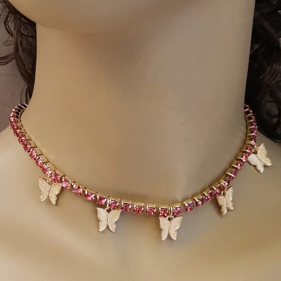 💥 Shiny Many Lovely Butterfly Full Around Crystal Chokers Necklace, EVGG1071 - Picture 1 of 2
